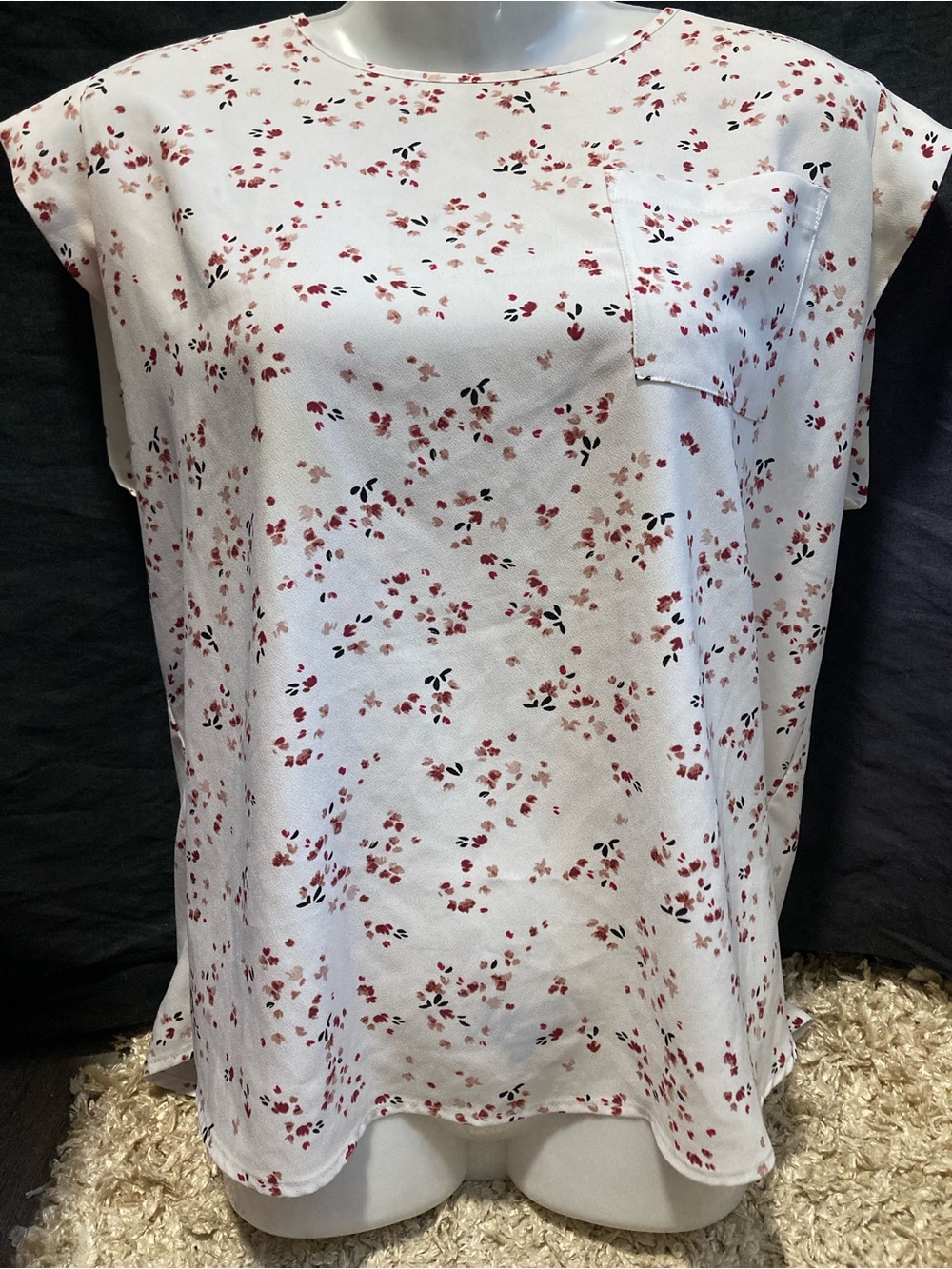Dalia Floral Pocket Blouse White Short Sleeve Top Size L